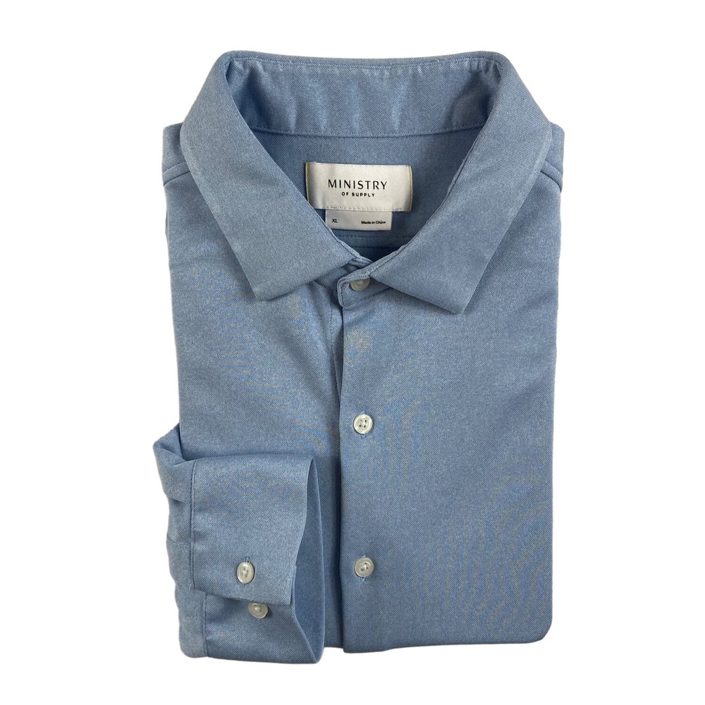 Ministry Of Supply Outlast Mens Performance Button Front Shirt Blue XL